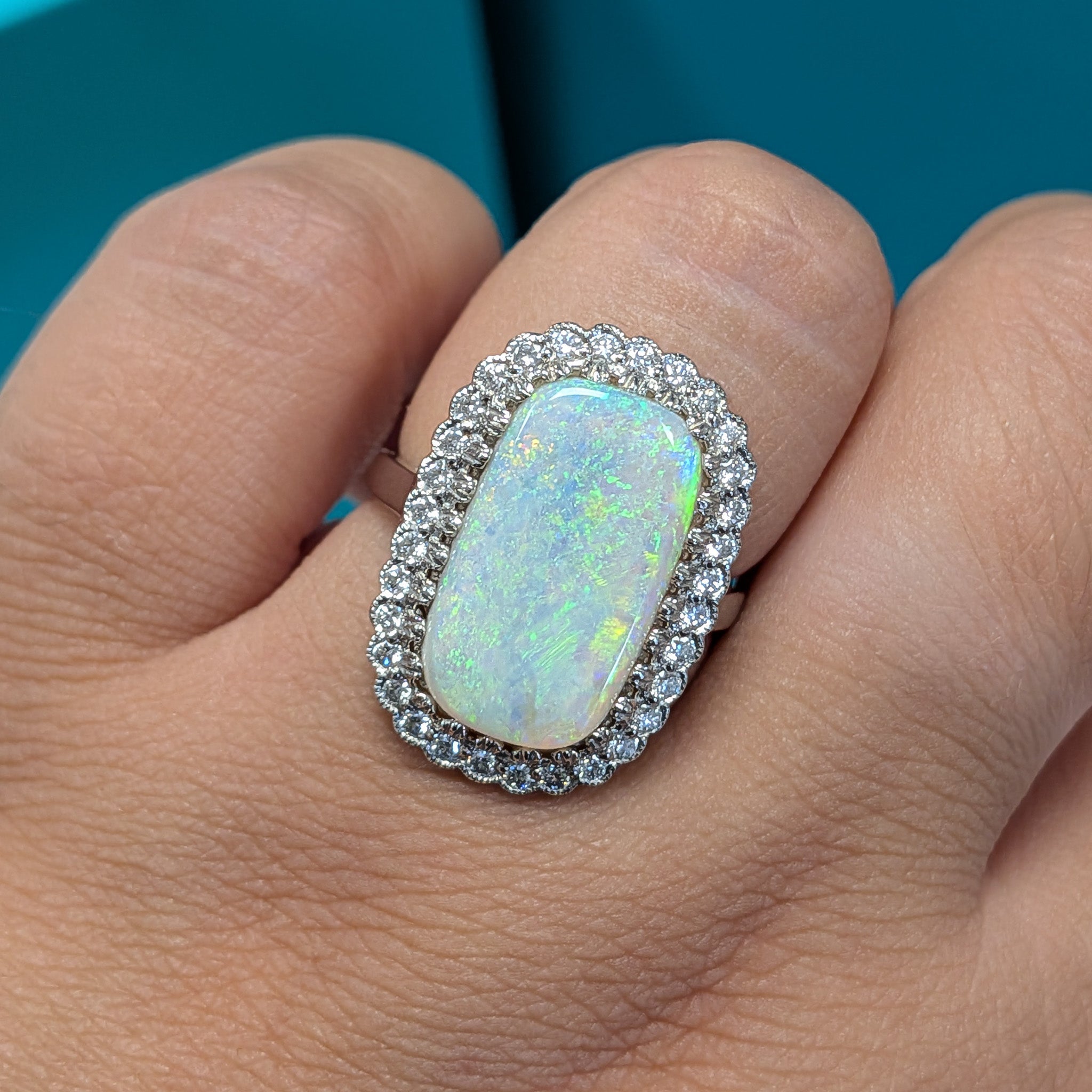 Opal &amp; Diamond Cluster Dress Ring in Platinum, 4.97ct