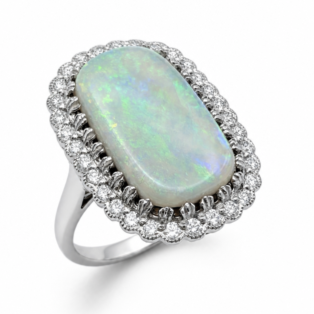 Opal &amp; Diamond Cluster Dress Ring in Platinum, 4.97ct
