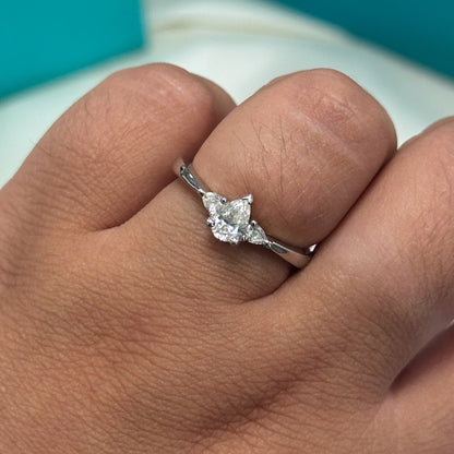 Pear shape diamond three stone ring in 18ct white gold,  0.58ct