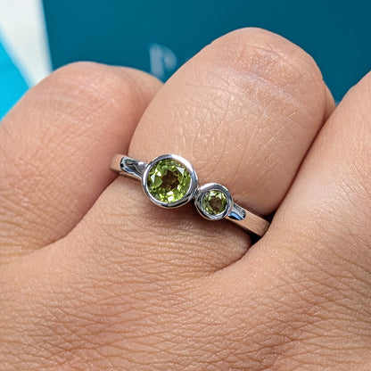 Peridot Two Stone Dress Ring in Silver