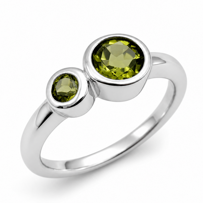 Peridot Two Stone Dress Ring in Silver