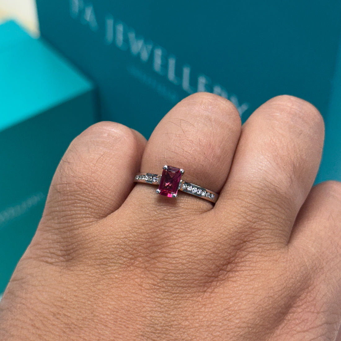 Pink Spinel and Diamond Ring in 18ct White Gold