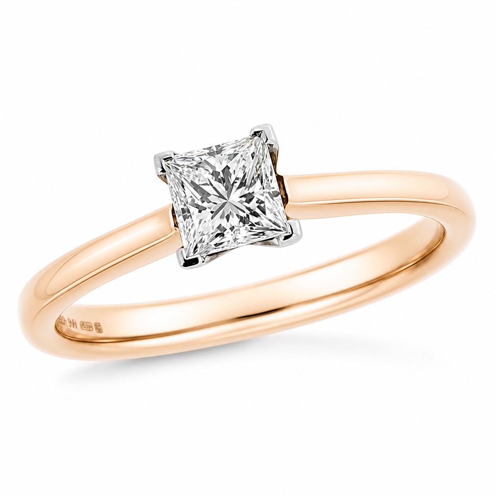 Princess Cut Diamond Solitaire Ring in 18ct Rose Gold, 0.37ct