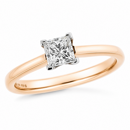 Princess Cut Diamond Solitaire Ring in 18ct Rose Gold, 0.37ct