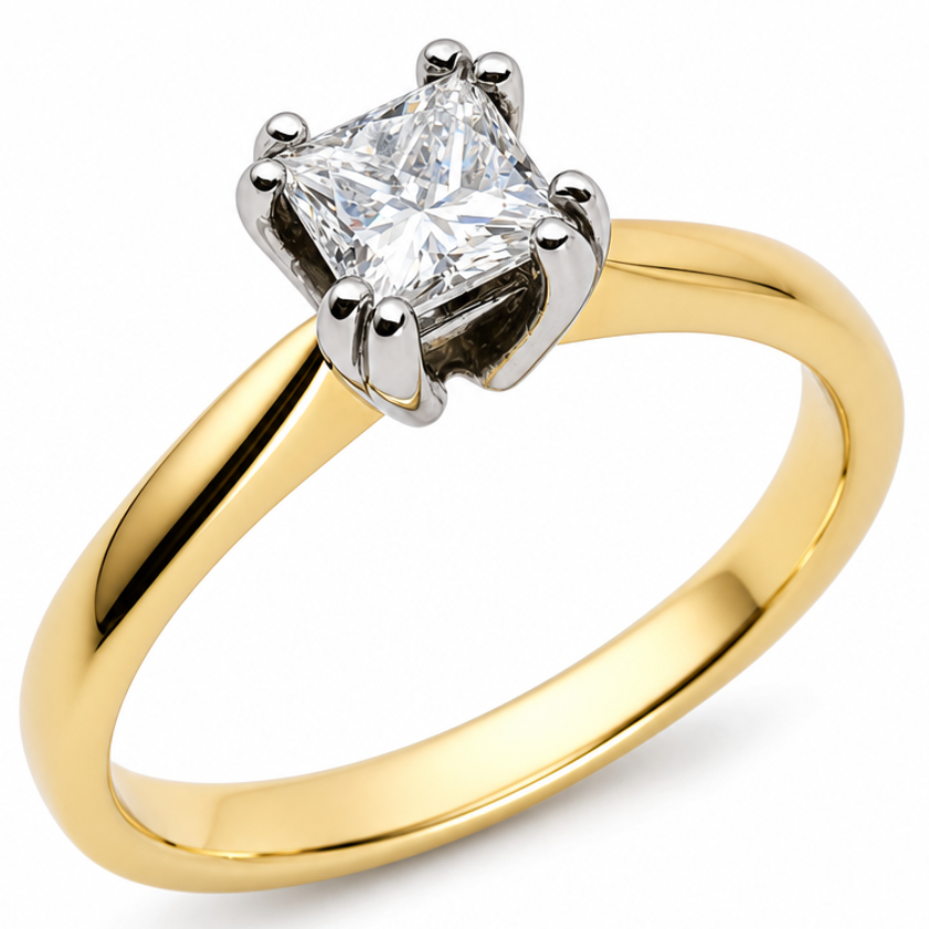 Princess Cut Diamond Solitaire Engagement Ring in 18ct Yellow Gold, 0.40ct