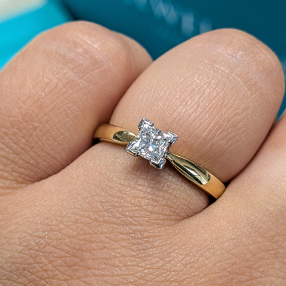Princess Cut Diamond Solitaire Engagement Ring in 18ct Yellow Gold,  0.50ct