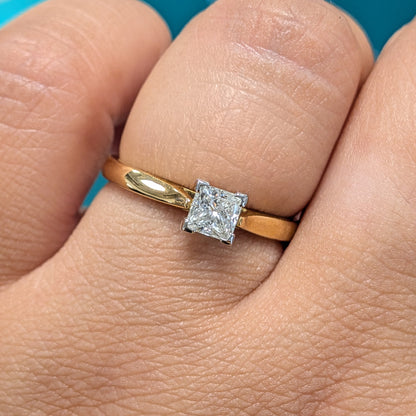 Princess Cut Diamond Solitaire Engagement Ring in 18ct Yellow Gold &amp; Platinum, 0.46ct