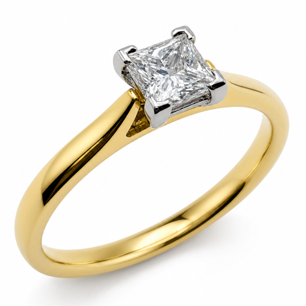 Princess Cut Diamond Solitaire Engagement Ring in 18ct Yellow Gold &amp; Platinum, 0.46ct