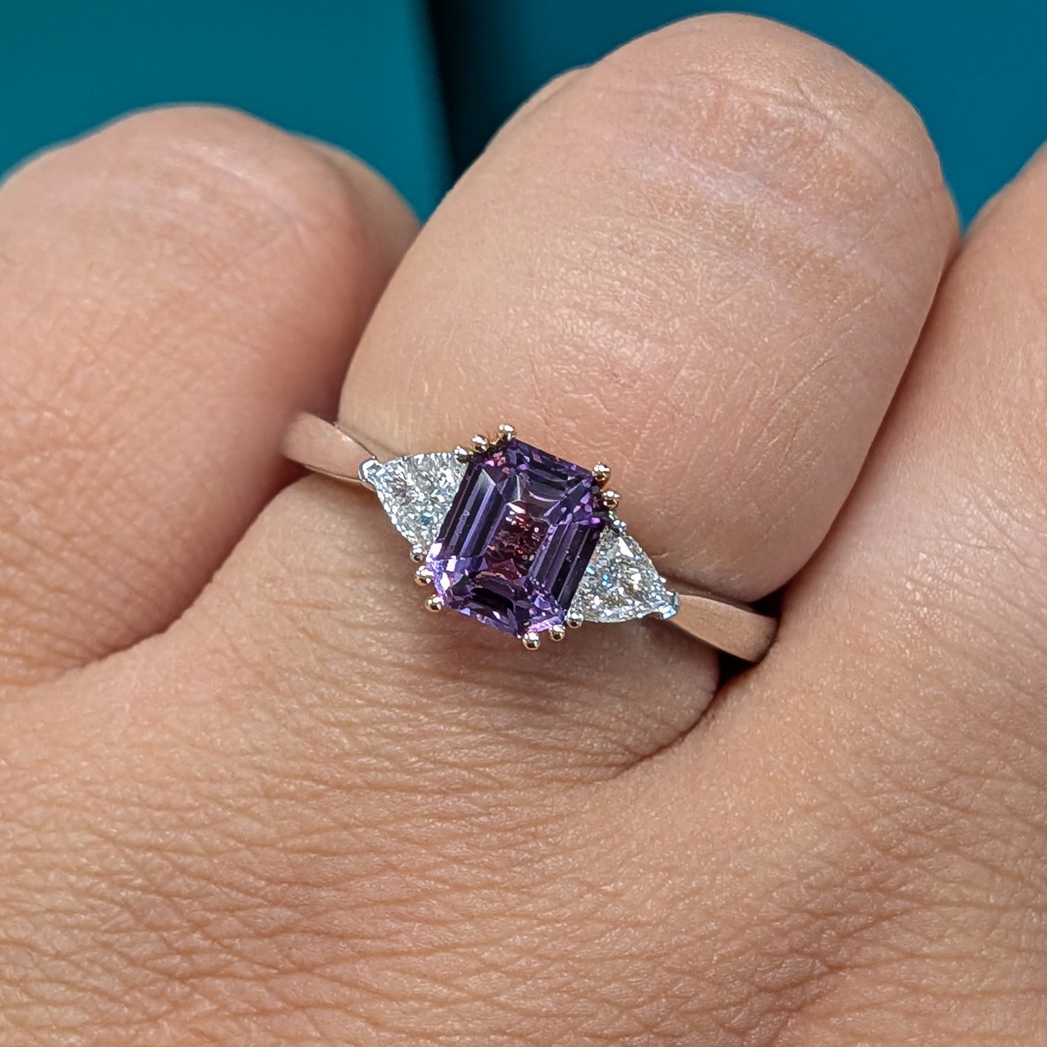 Fancy Purple Sapphire &amp; Diamond Three Stone Ring in 18ct White Gold, 1.59ct