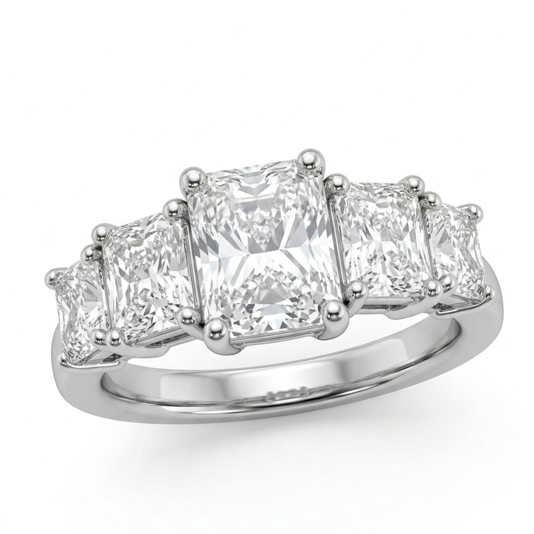 Radiant Cut Diamond Five Stone Engagement Ring in Platinum, 1.61ct