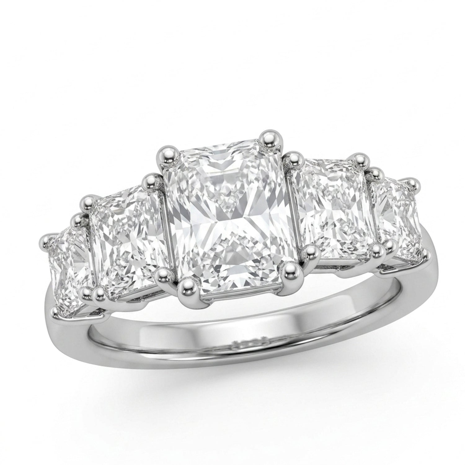 Radiant Cut Diamond Five Stone Engagement Ring in Platinum, 1.61ct