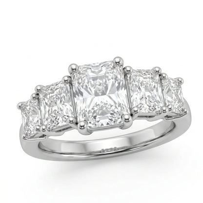 Radiant Cut Diamond Five Stone Engagement Ring in Platinum, 1.61ct