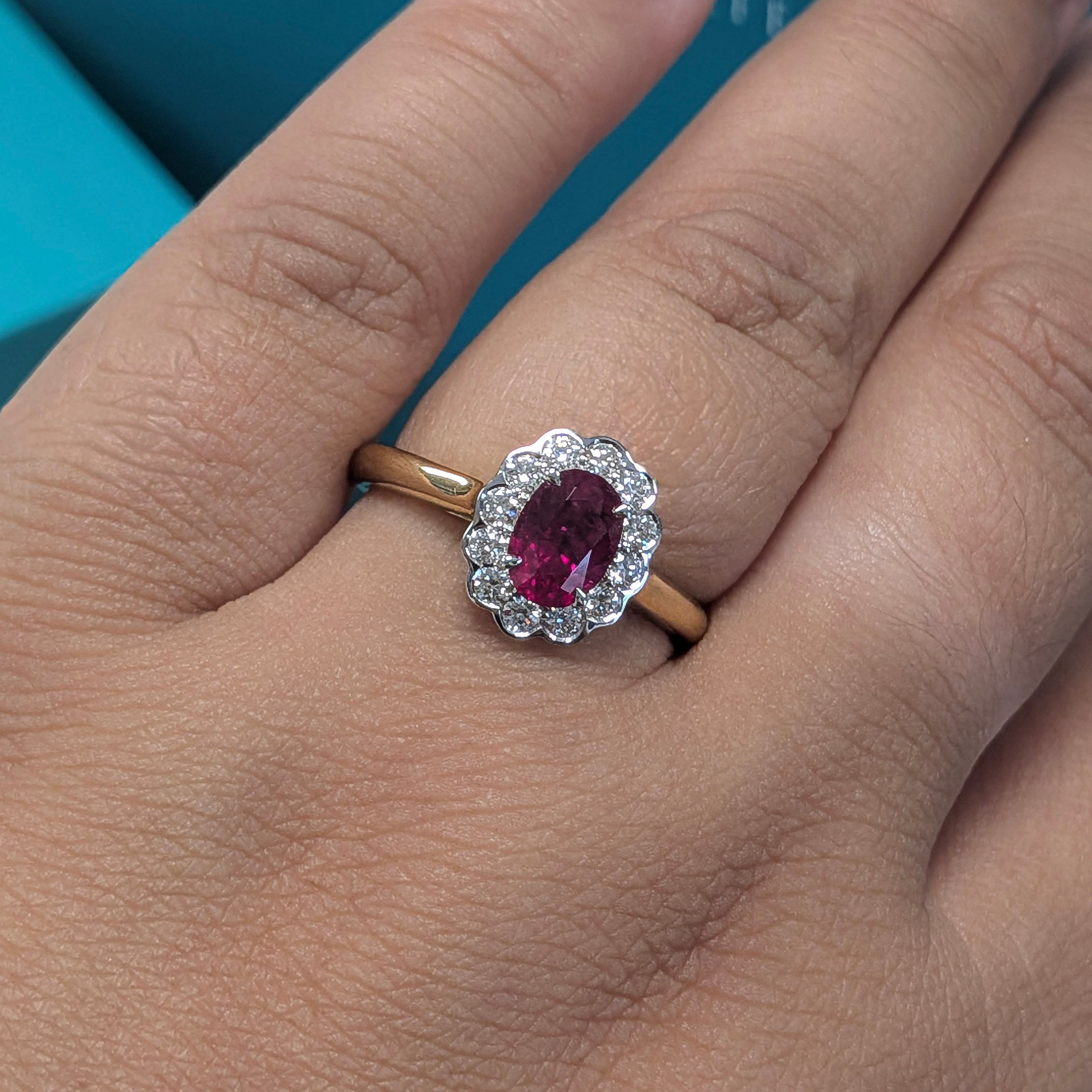 Ruby &amp; Diamond Cluster Ring in 18ct Yellow Gold, 1.35ct