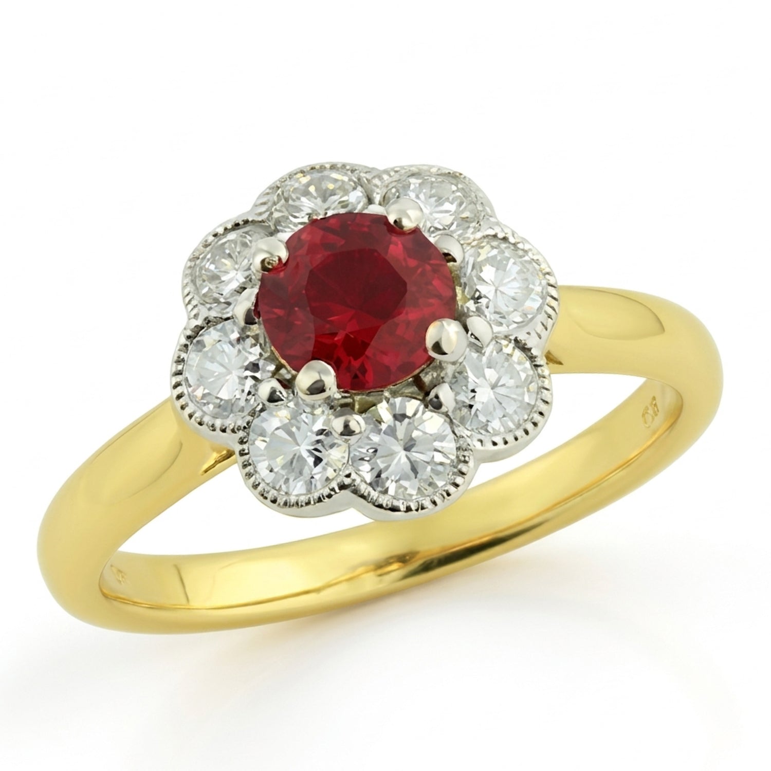 Ruby and Diamond Cluster Ring in 18ct Gold