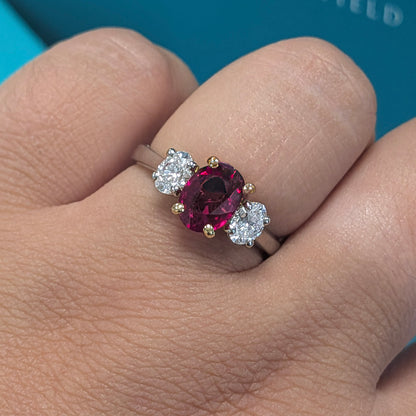 Ruby &amp; Diamond Three Stone Ring in Platinum, 1.85ct
