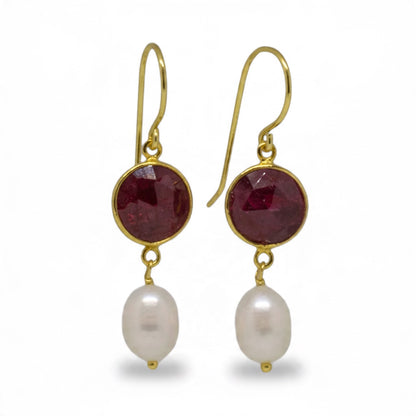 Ruby and Freshwater Pearl Drop Earrings