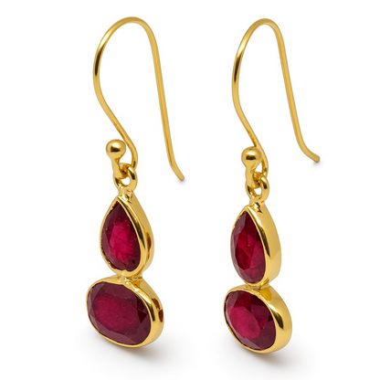 Ruby Two Stone Drop Earrings