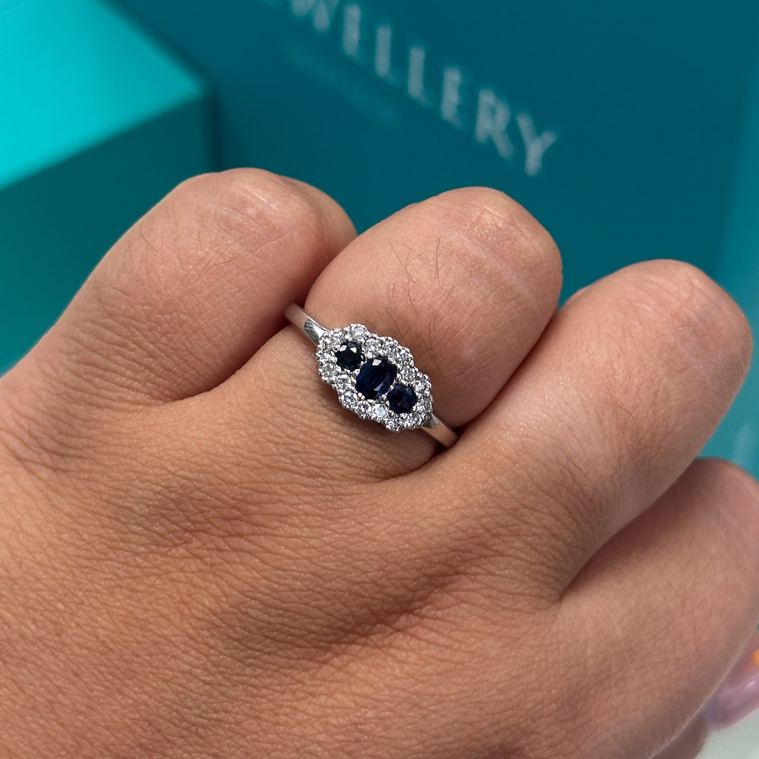 Sapphire and Diamond Cluster Ring in 18ct White Gold