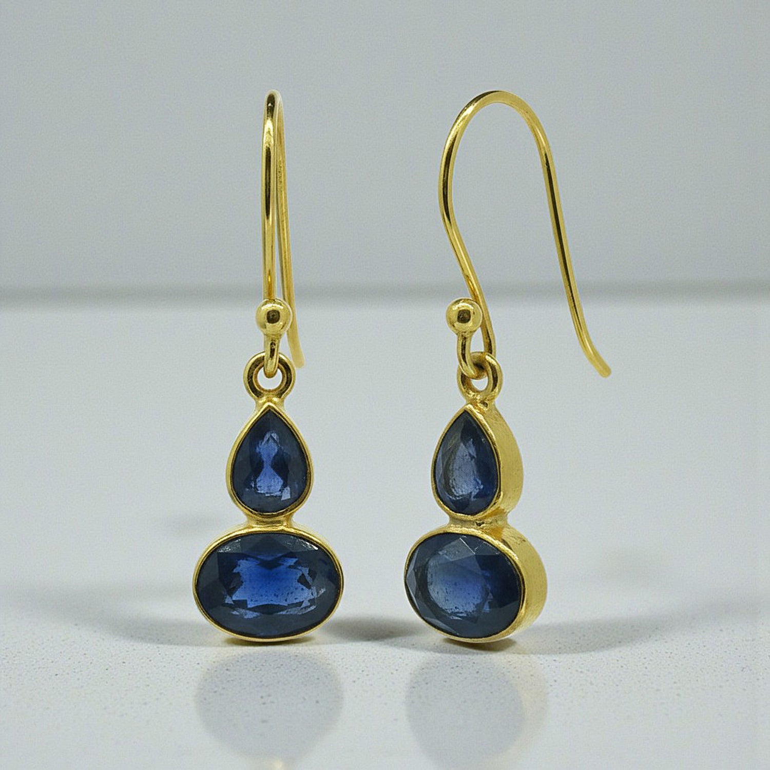 Sapphire Two Stone Drop Earrings in Gold Plated Vermeil