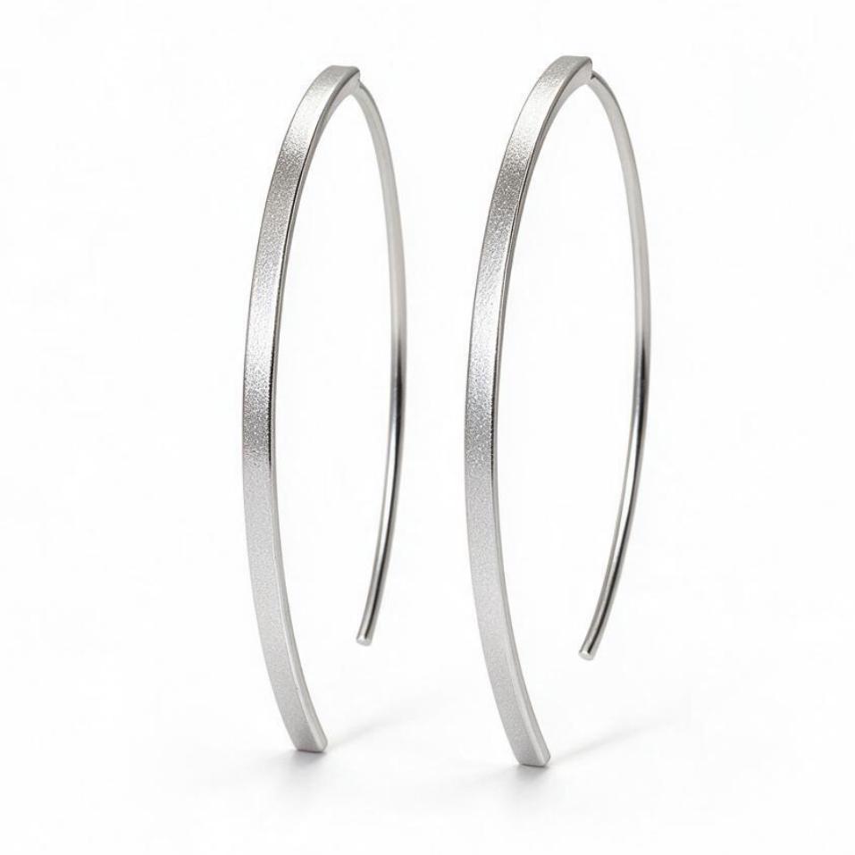 Sterling Silver Textured Long Threader Earrings