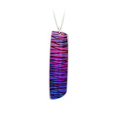 Pink rectangular laser pattern pendant and chain in titanium and silver