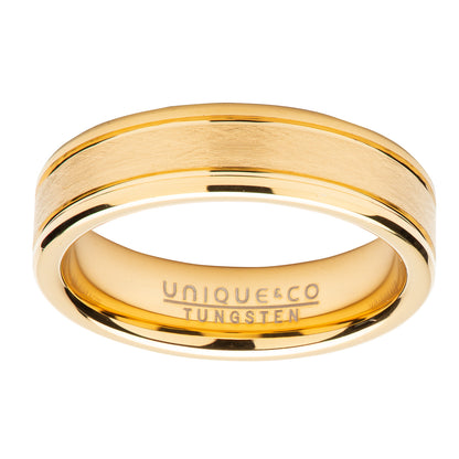 Tungsten Carbide Ring with Brushed Gold Centre and Gold IP Plating | 7mm width | Made For You
