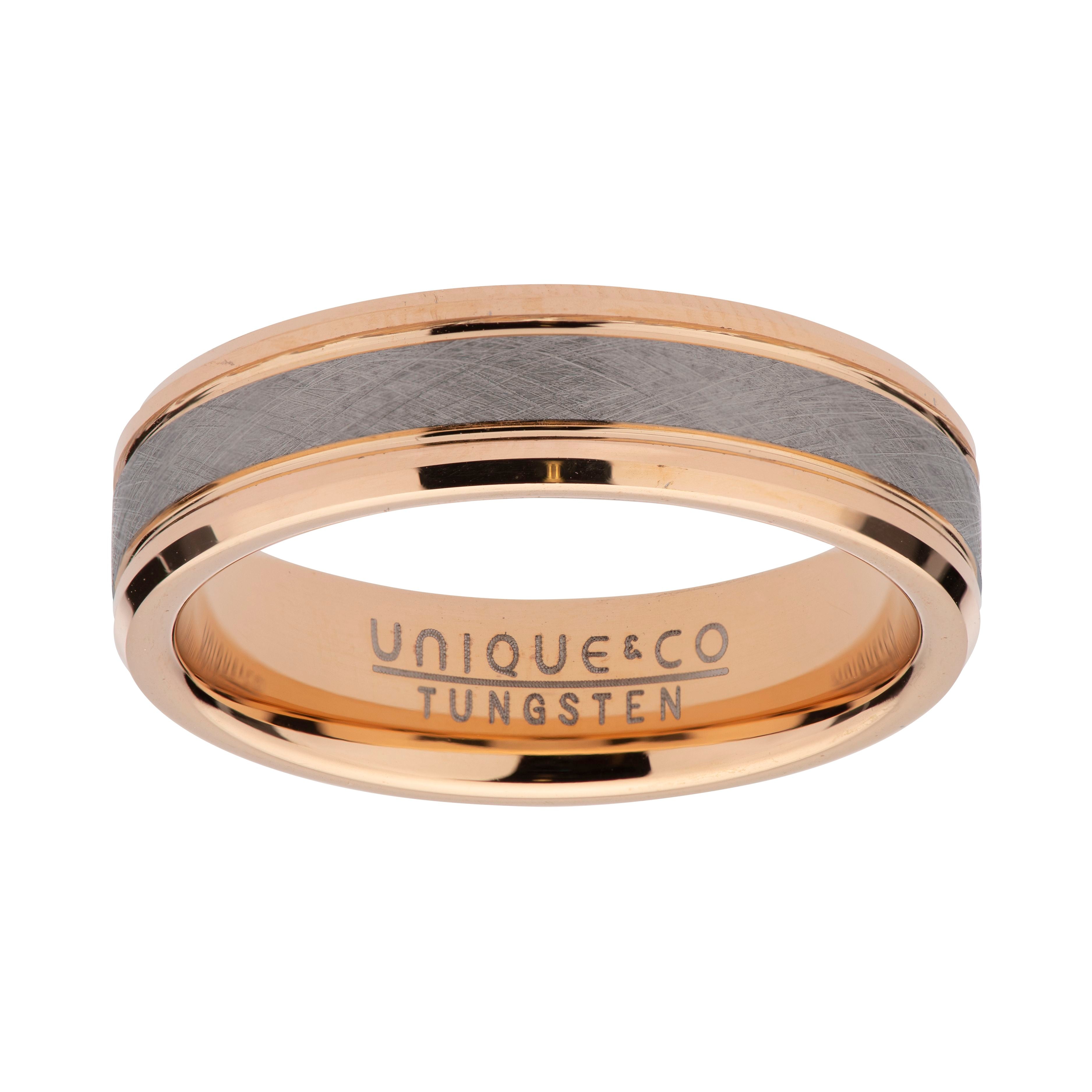Tungsten Carbide Ring with Brushed Centre and Rose Gold IP Plating | 6mm width | Made For You