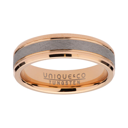 Tungsten Carbide Ring with Brushed Centre and Rose Gold IP Plating | 6mm width | Made For You
