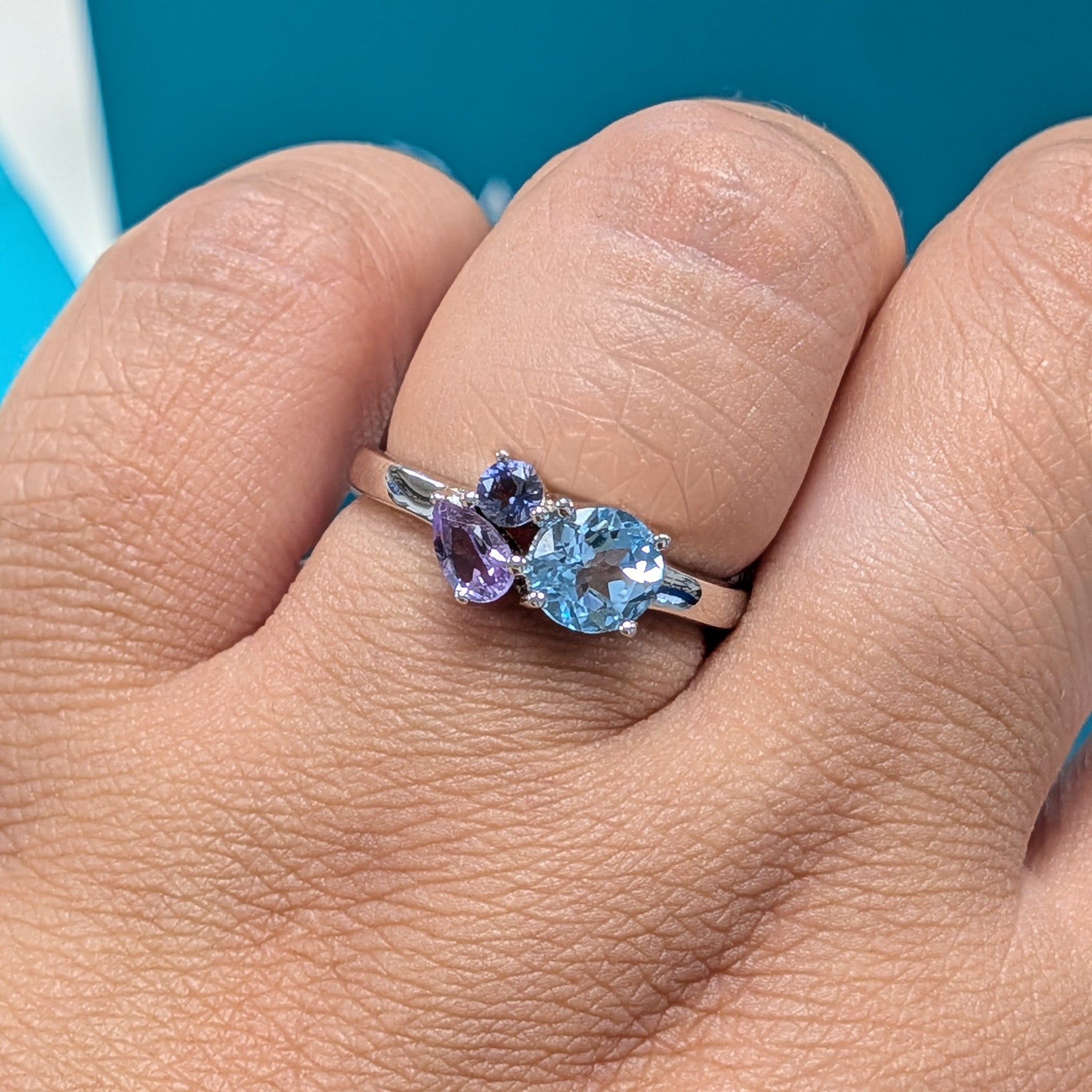 Blue Topaz, Amethyst &amp; Iolite Multi-Stone Dress Ring in Silver