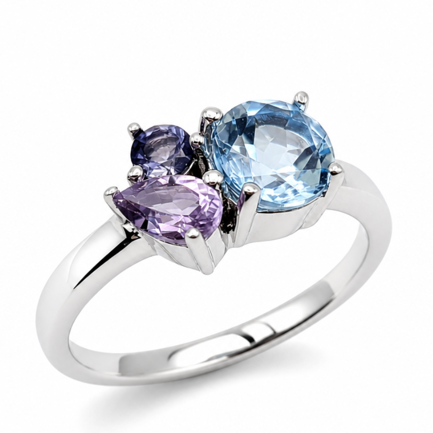 Blue Topaz, Amethyst &amp; Iolite Multi-Stone Dress Ring in Silver