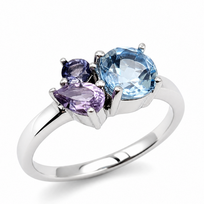 Blue Topaz, Amethyst &amp; Iolite Multi-Stone Dress Ring in Silver
