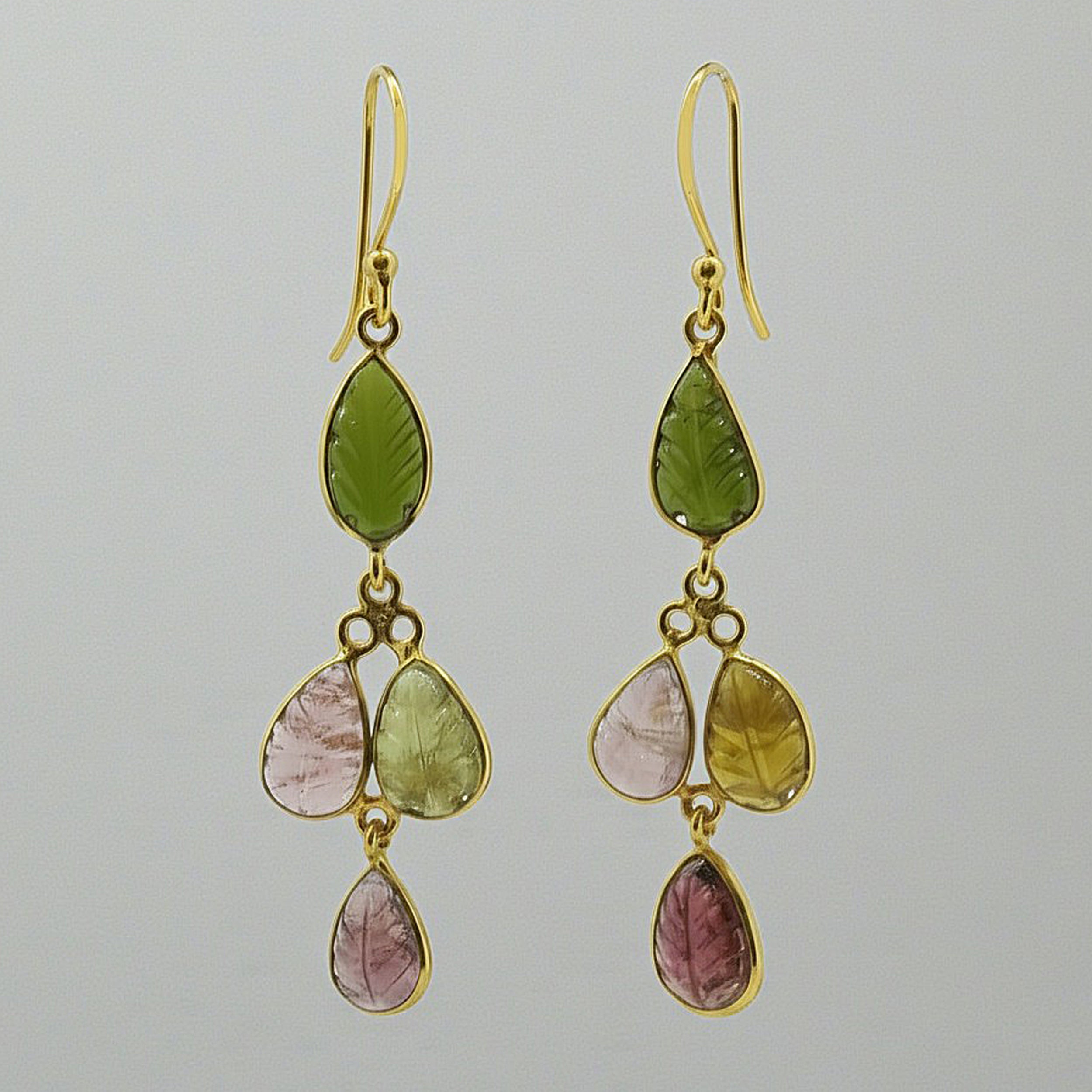 Tourmaline Multi Stone Drop Earrings in Gold Plated Vermeil
