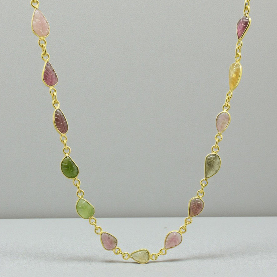 Tourmaline Multi Colour Stone Necklace in Gold Plated Vermeil