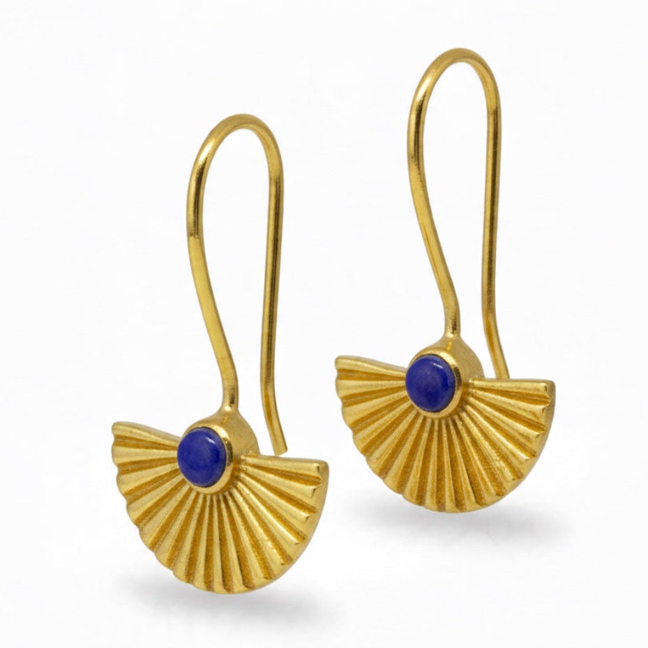 Art Deco-Inspired Lapis Lazuli Fan Drop Earrings