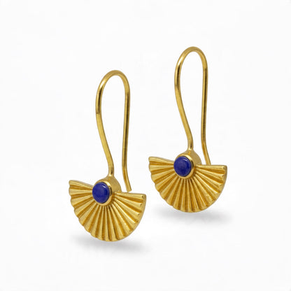 Art Deco-Inspired Lapis Lazuli Fan Drop Earrings