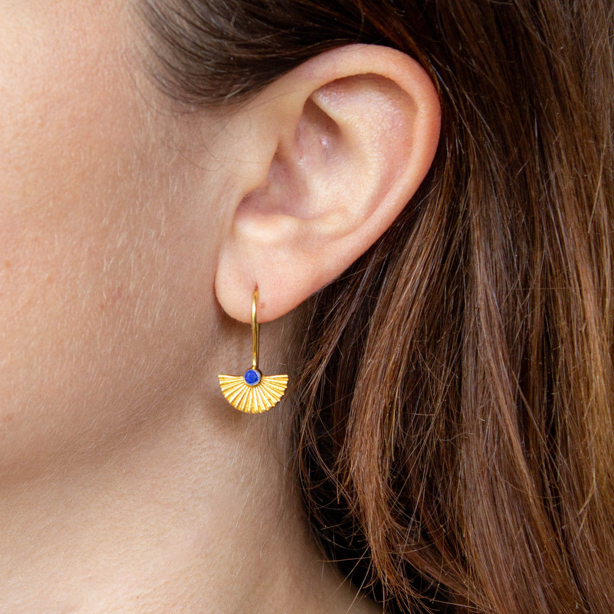 Art Deco-Inspired Lapis Lazuli Fan Drop Earrings