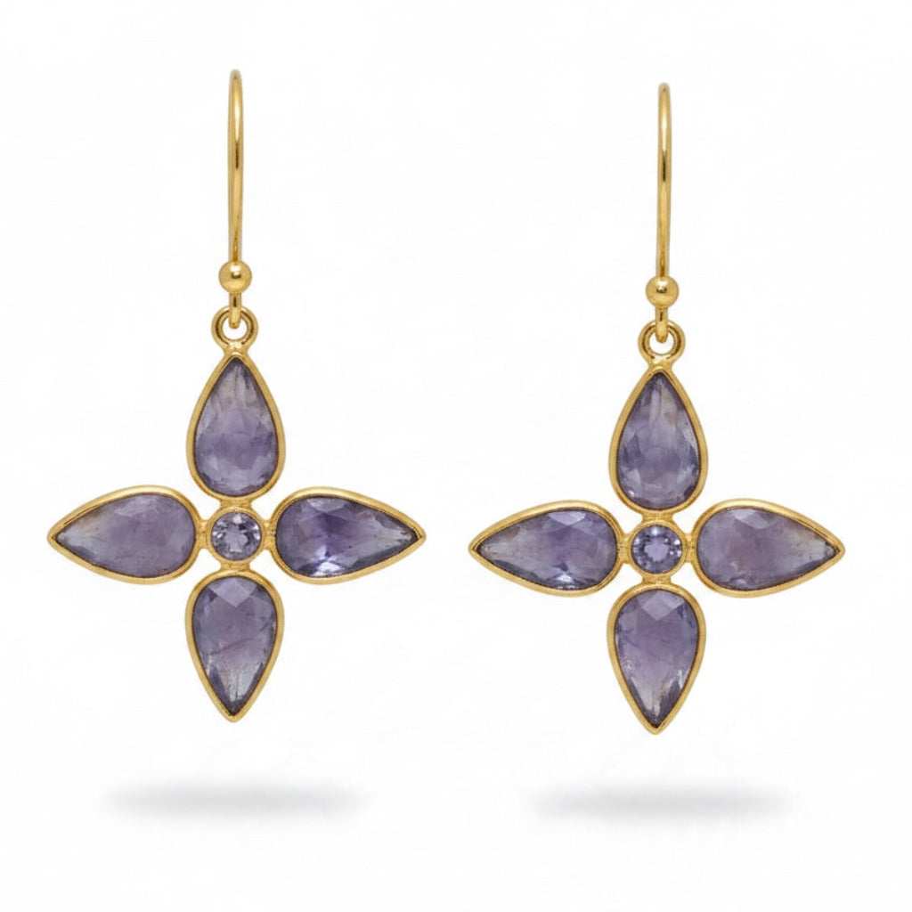 Iolite Flower Drop Earrings