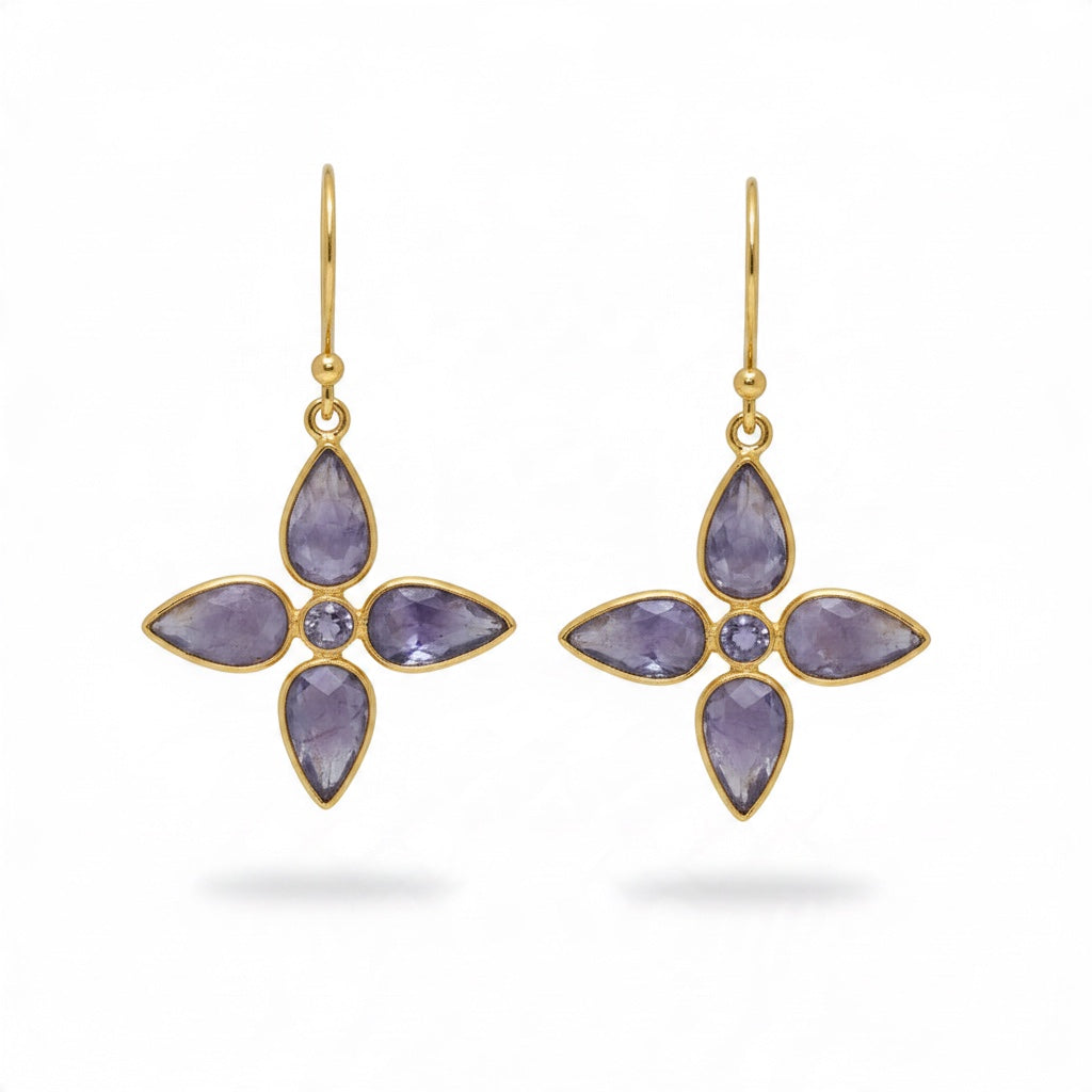 Iolite Flower Drop Earrings