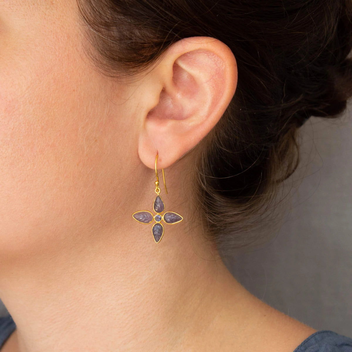 Iolite Flower Drop Earrings