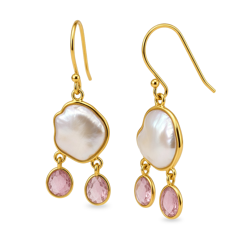 Biwa Pearl and Ruby Drop Earrings