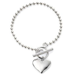 Bead chain bracelet with heart charm in silver