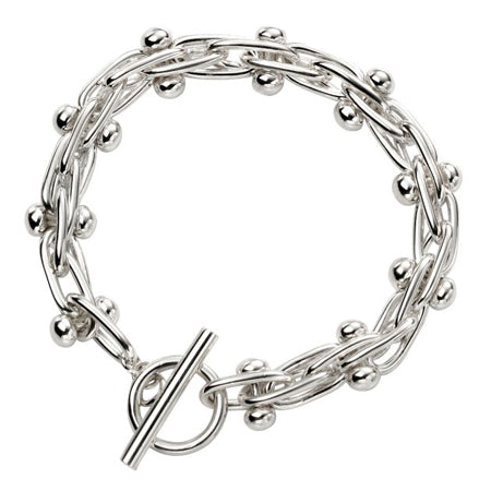 Bead detail twisted link bracelet in silver.