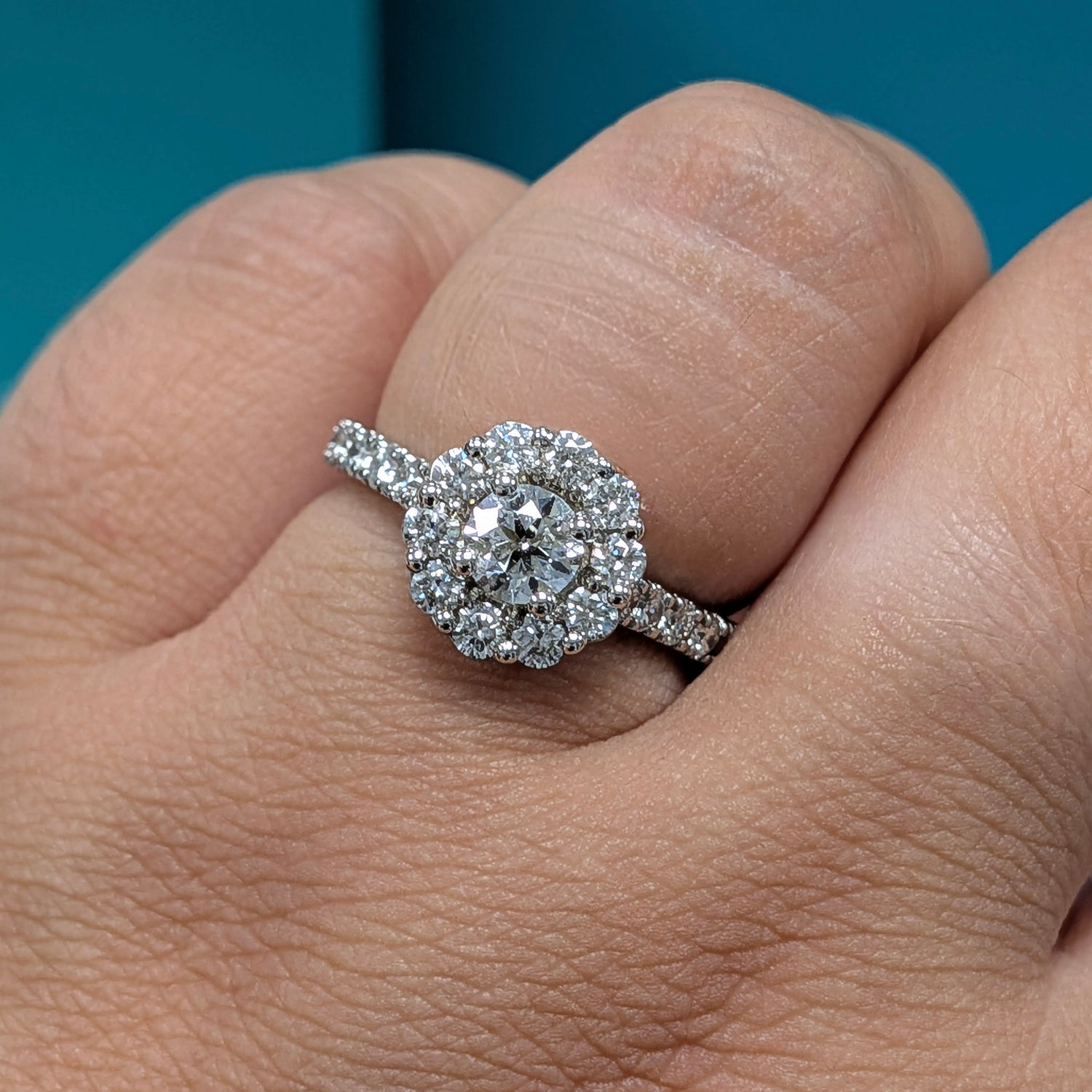 Diamond Cluster Engagement Ring in Platinum, 1.15ct