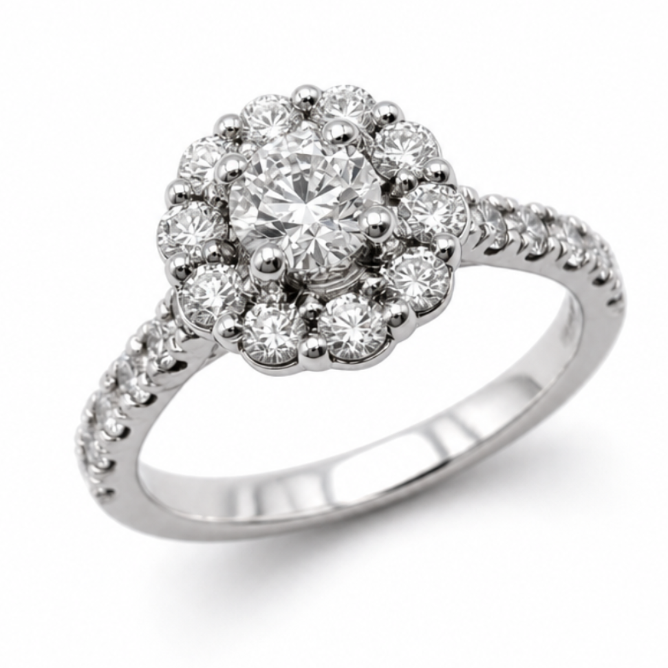 Diamond Cluster Engagement Ring in Platinum, 1.15ct
