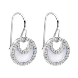 Mother of pearl and cubic zirconia drop earrings in silver.