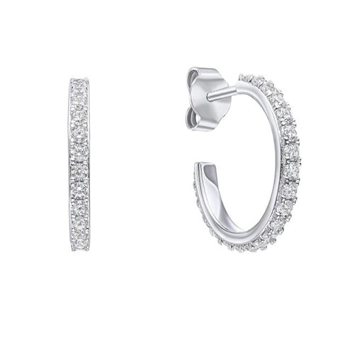 Cubic zirconia wedding style hoop earrings in silver.