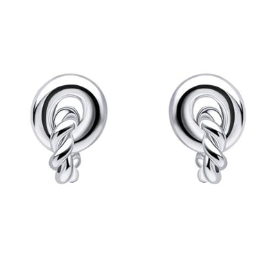 Linked circles stud earring with rope texture in silver.