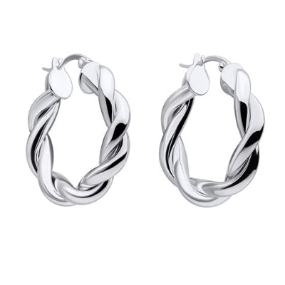 Rope twist hoop earrings in silver.