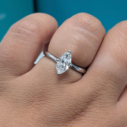 Marquise Cut Diamond Solitaire Engagement Ring in Platinum, 0.90ct