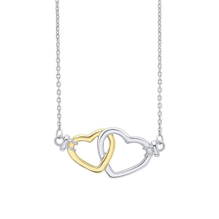 Linked heart necklace in silver with gold plating.